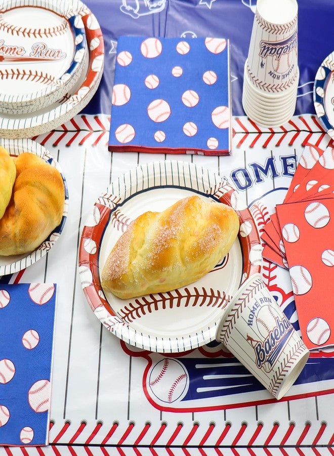PTECDROTS Baseball Party Decorations - 81Pcs Baseball Plates and Napkins Sets, Tablecloth, Blue Forks for Sports Fans Kid Adult Birthday Party Supplies, Serve 20 - Image 4